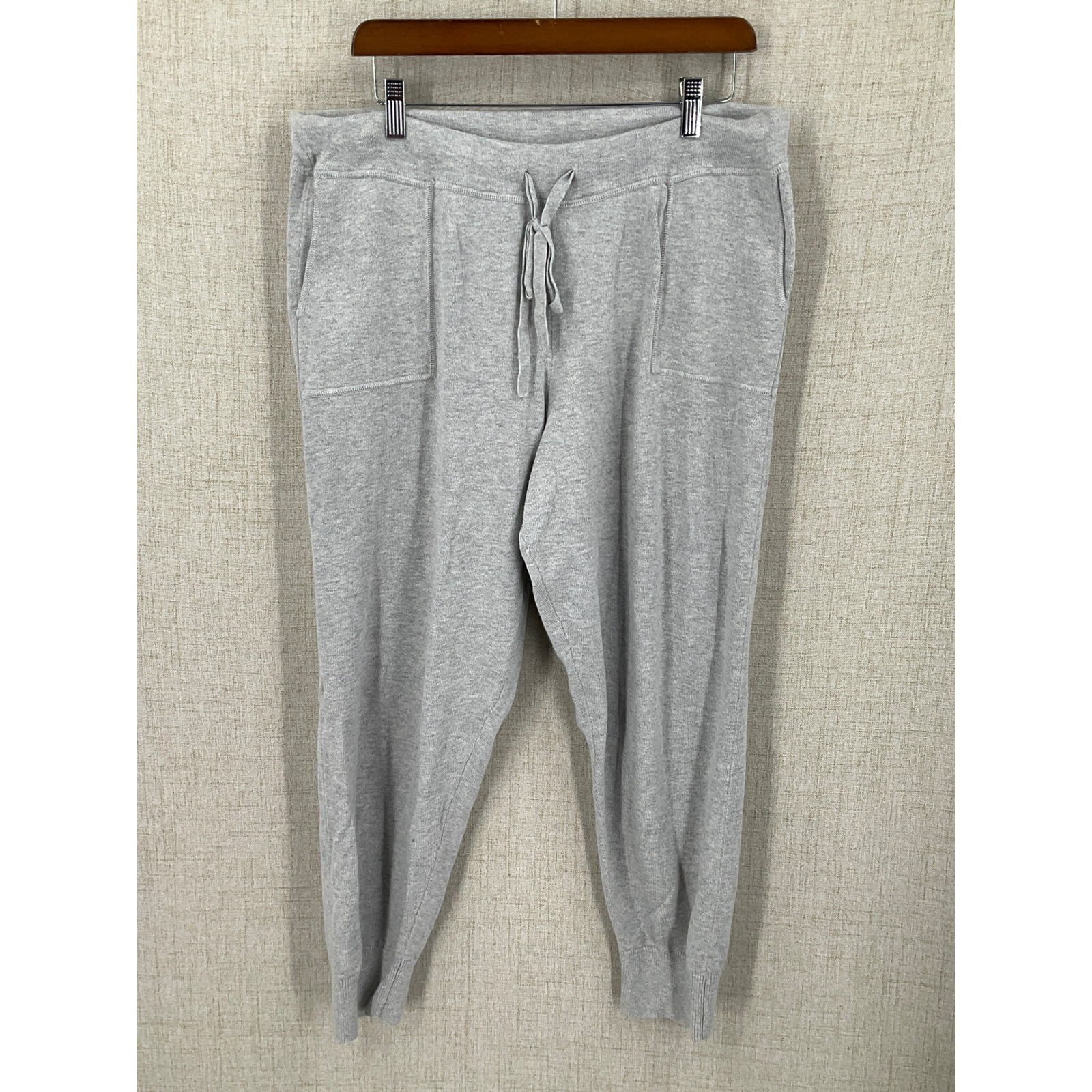 J.Crew Joggers Womens L Gray Cotton Cashmere Knit Drawstring Sweatpants Lounge